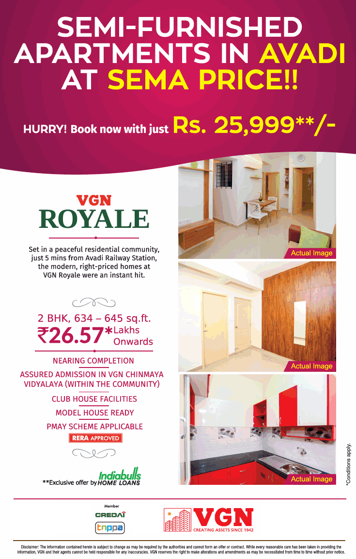 Book your home now with just Rs 25,999 at VGN Royale in Chennai Update